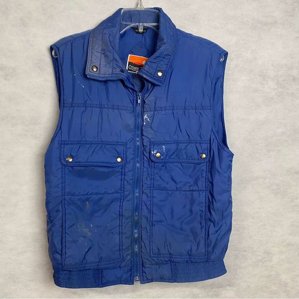 Vintage Ozark Trail Puffer Vest Men’s Medium Blue Nylon Full Zip Pockets Flaw